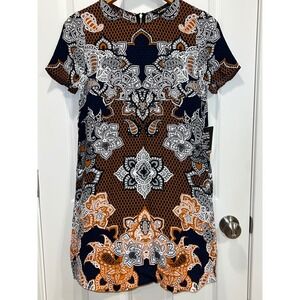 NWT Express Paisley Print Shift Dress Short Sleeve Career Casual XS